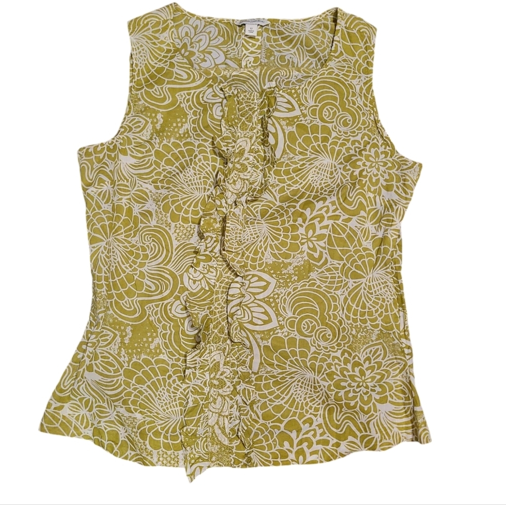BANANA REPUBLIC green floral ruffle tank 12 - Picture 6 of 7